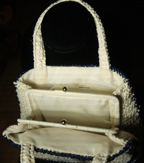 Vintage Raffia Hand Bag 60s Mod Purse Woven Straw… - image 2