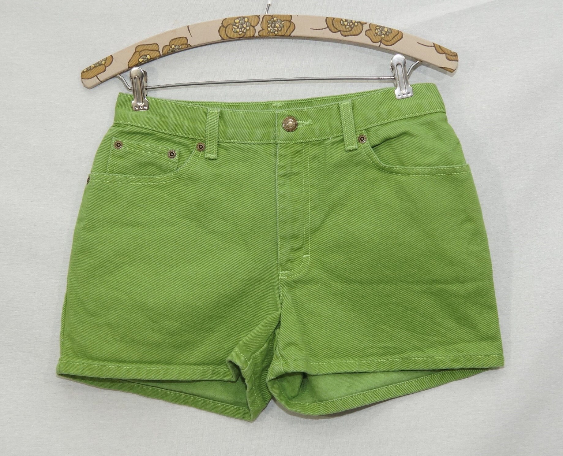 CLEARANCE 2000's Jean Short Shorts Vintage Jeanology Label Bright Moss Lime Green Denim Hot 