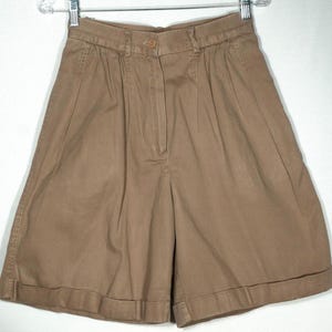 Vintage Bermuda Shorts Travel Shorts 80&#39;s La Redoute Label Tan 80s Khaki Safari Preppy Style Long Cut Cuffed Hem Hip Room - 27&quot; High Waist