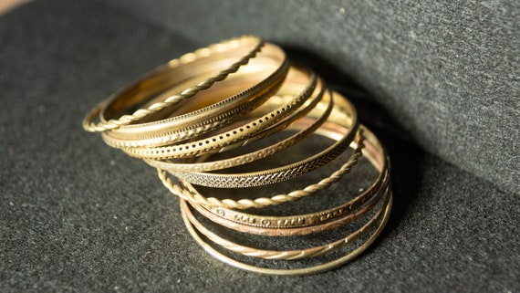 Vintage Bangle Bracelet Stack 80s Metal 12 Bracel… - image 7