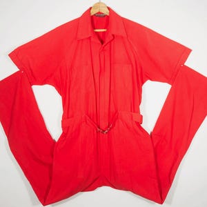 1970&#39;s Coveralls Vintage Mechanic Bodysuit Short Sleeve Utility Jumpsuit Parasuit &quot;Anthony&#39;s Sportswear&quot; Red One Piece Canvas Bodysuit