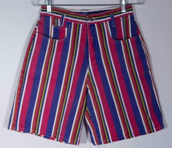 Vintage Jean Shorts Made in USA Colorful Striped … - image 1