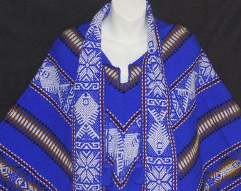Vintage poncho capetrui Zuid-Amerikaans geweven textiel franjezoom - alle maten