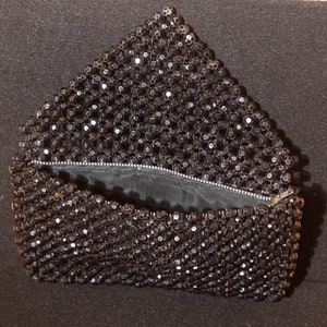 Vintage Clutch Perlen Geldbörse Abend Handtasche Hand Made in Hong Kong Fold Over Klappe Reißverschlussfach - exquisite midcentury vintage Handtasche
