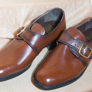 1960&#39;s Swanky Shoes Vintage Slip On Buckle Dress Shoes Midcentury Mod Single Monk Strap Genuine Leather - Men&#39;s Size 9 1/2 D - Church Shoes