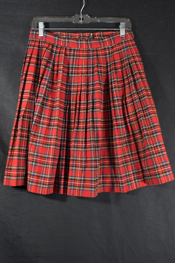 60s Wool Plaid Skirt Vintage Tartan Wrap Pleated 