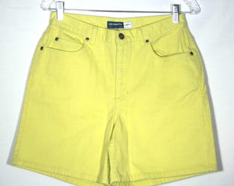 90s Liz Claiborne Jean Shorts: High Waist Chartreuse Denim, Size 8