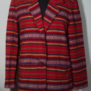 Vintage Jacket 1980&#39;s Southwestern Jacket 80s Wool Blend Textile Coat Long Blazer &quot;Moda International&quot; Label - Women&#39;s Size M