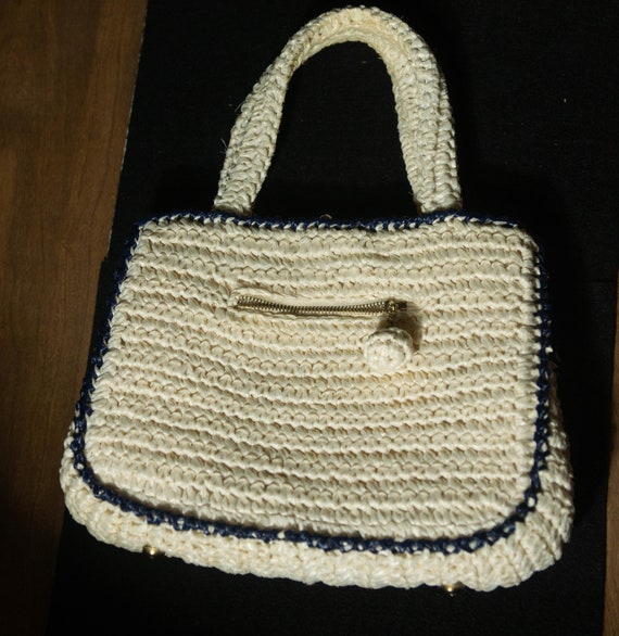 Vintage Raffia Hand Bag 60s Mod Purse Woven Straw… - image 4