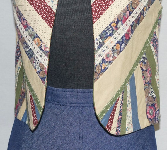 70s Patchwork Vest Vintage Boho Reversible Calico… - image 5