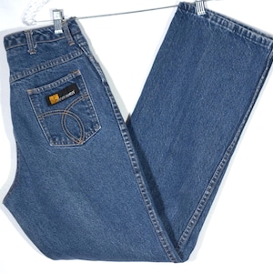 Vintage Jeans 1970&#39;s Jeans 70s Body Lingo Label Disco Boho Straight Leg Wide Hem - VTG Women&#39;s Size 13 , 28&quot; High Waist , 30&quot; Inseam