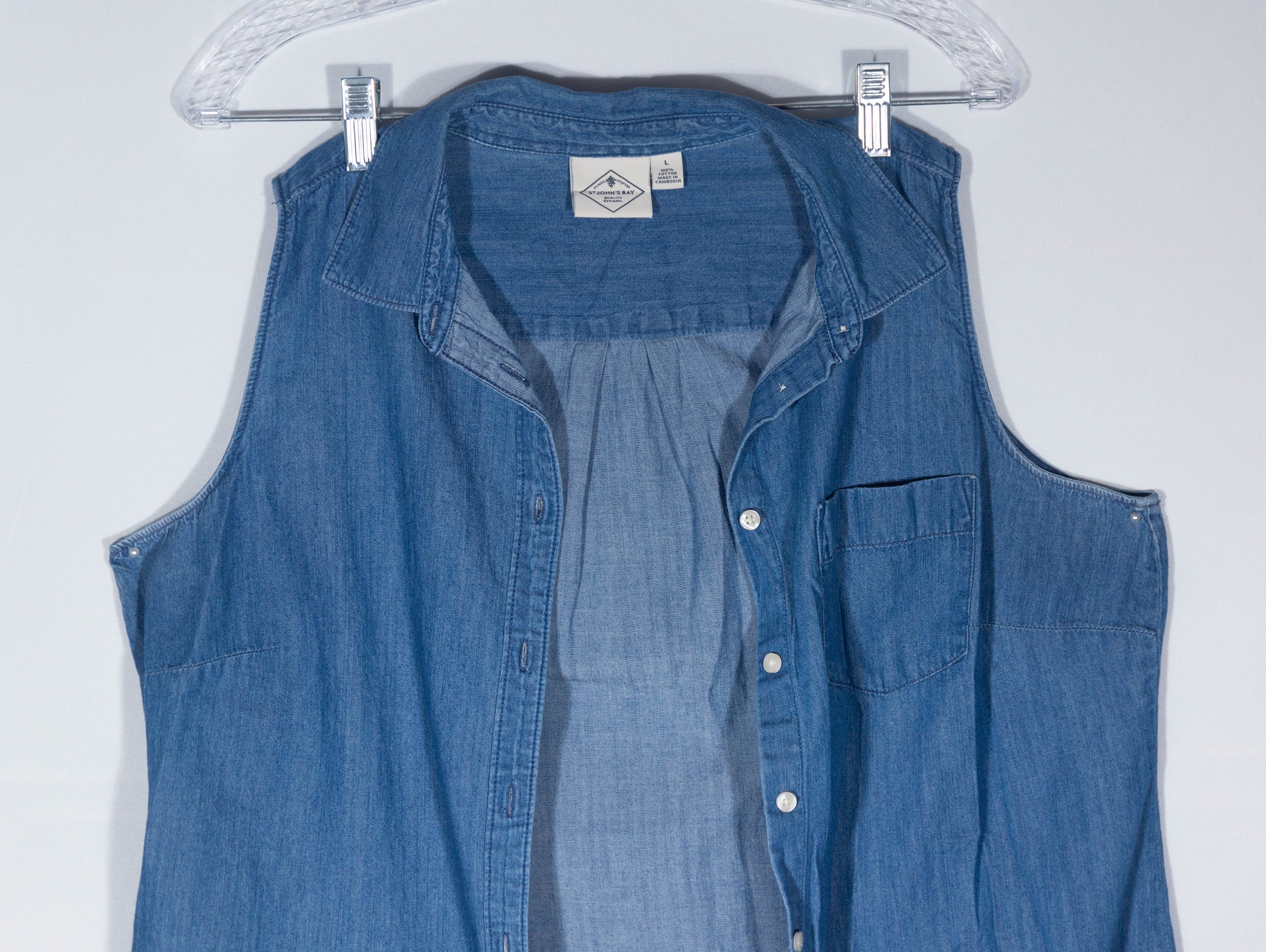 Vintage St Johns Bay Denim Button Up Shirt Womens 18w Blue