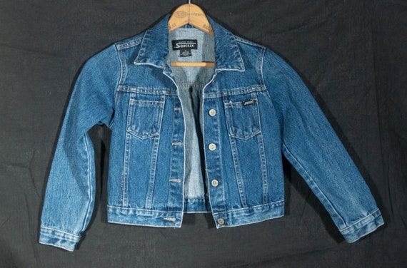 Vintage Kids Jean Jacket 80s Squeeze Denim Coat -… - image 1