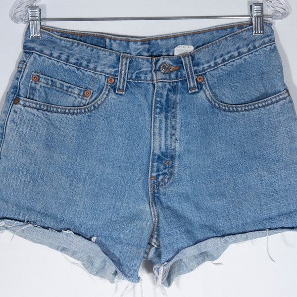 Vintage Levi's Jean Shorts Cutoffs Made in USA Cut Offs 550 Relaxed Fit Fringe Hem Cheeky Shortie - 32" Waist