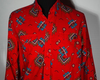 Western Shirt Vintage Wrangler's Southwestern Print 80s Button Down  - Size 17 - 36, Cowboy Cut, extra long tails