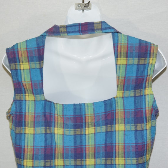 Vintage Sleeveless Top 80s Blouse Plaid Front Tie… - image 7