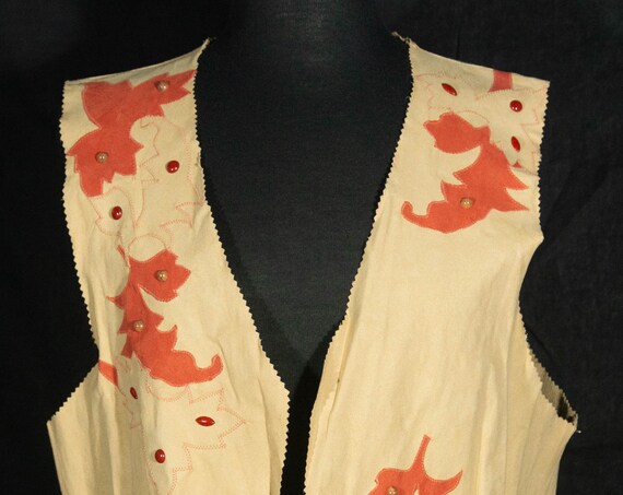 Vintage Faux Suede Leather Vest Embroidered Appli… - image 3