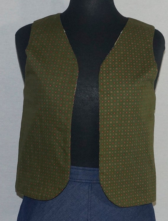 70s Patchwork Vest Vintage Boho Reversible Calico… - image 8