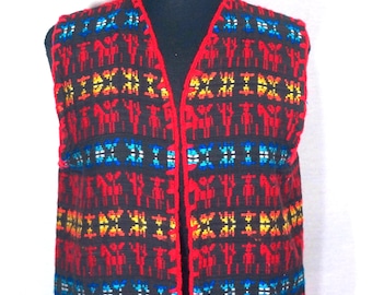 Vintage zuidwestelijk vest geweven textiel franje - uniseks borstmaat 38 - 40"