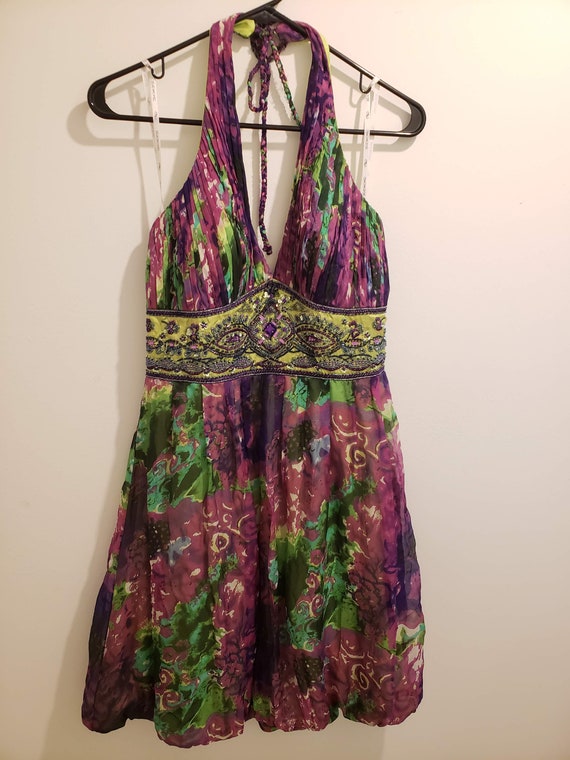 Hippie Chic Green and Purple Cocktail Dress