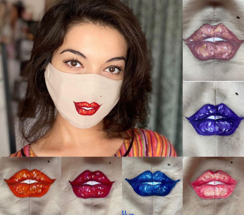 Lipstick Face Mask Lips Mask Mask With Lips Filter Pocket - Etsy