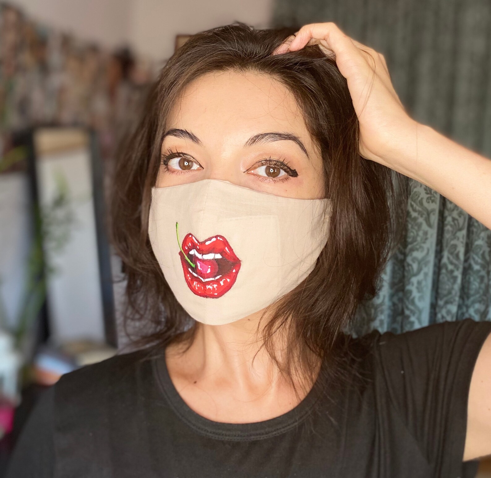 Lipstick Face Mask Lips Face Mask Red Lipstick Face Mask Etsy