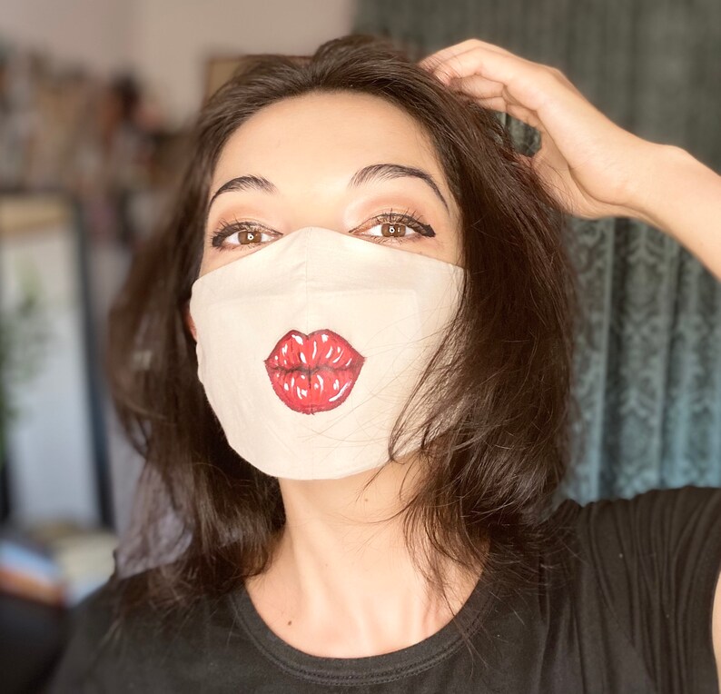 Lipstick Face Mask Lips Face Mask Red Lipstick Face Mask Etsy