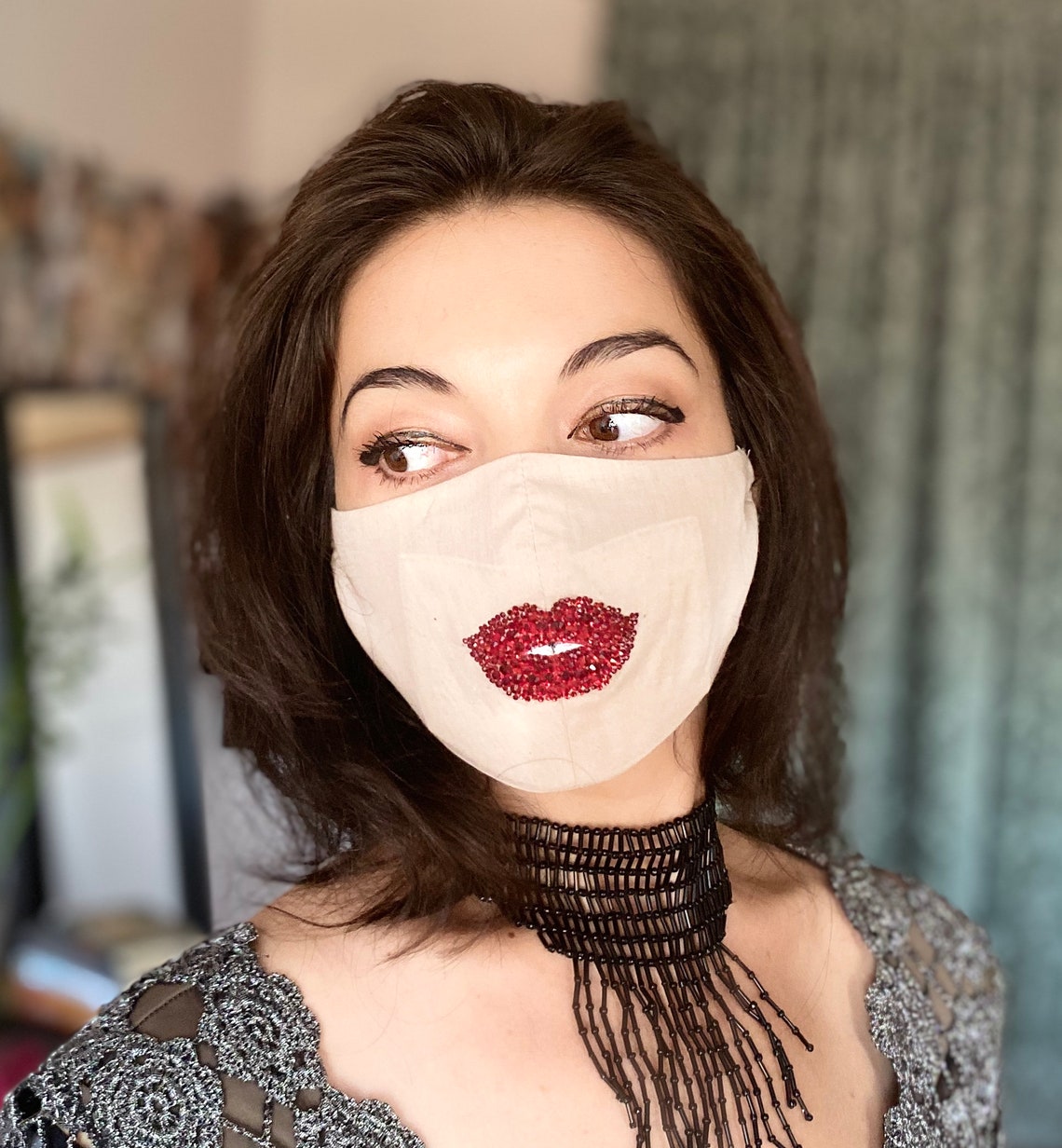 Lipstick Face Mask Red Lipstick Face Mask Lipstick Sparkle Etsy