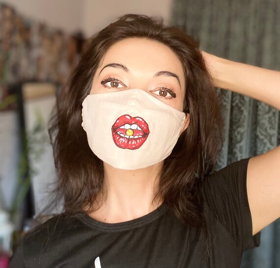 Lipstick Face Mask Lips Face Mask Red Lipstick Face Mask Etsy