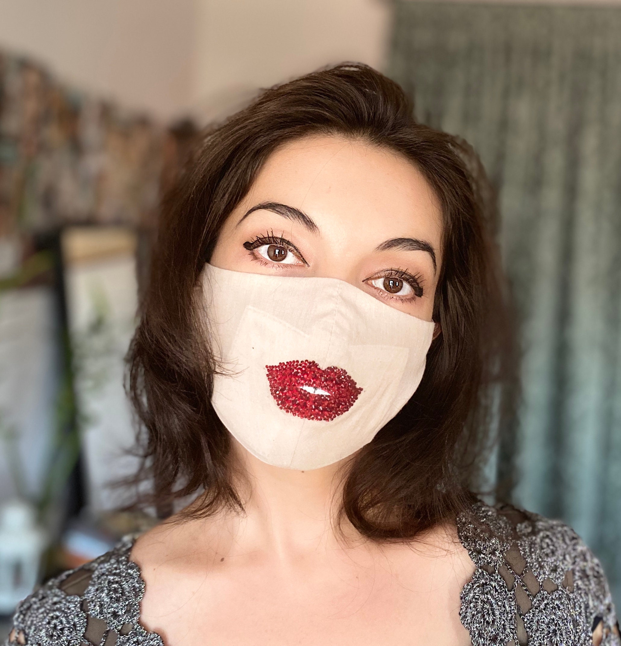 Lipstick Face Mask Red Lipstick Face Mask Lipstick Sparkle Etsy