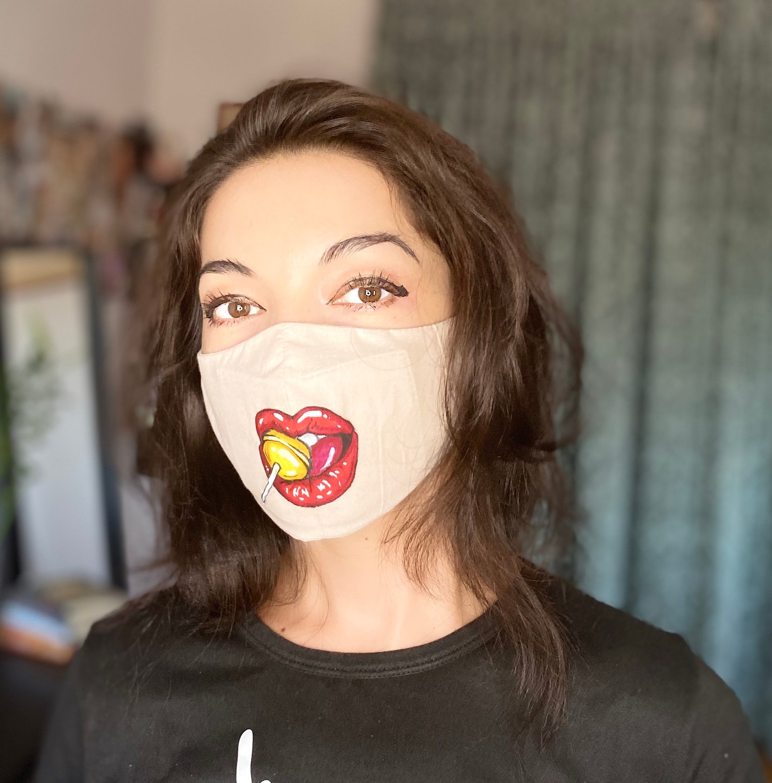 Lipstick Face Mask Lips Face Mask Red Lipstick Face Mask Etsy