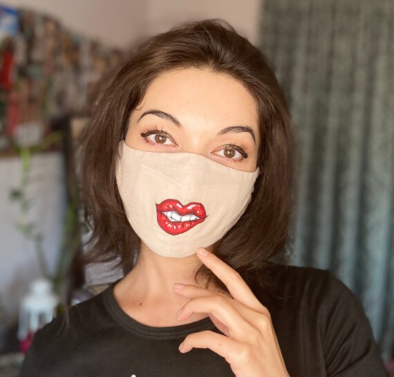 Lipstick Face Mask Lips Face Mask Red Lipstick Face Mask Etsy