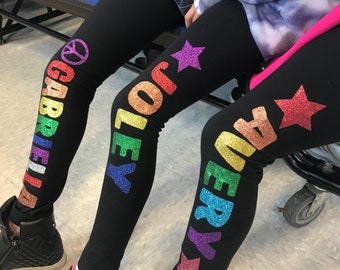 Girls Personalized Leggings, Girls Leggings, Toddler leggings, Glitter Leggings