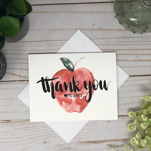 Apple Thank You Cards for Teachers – Watercolor Design, Personalized Option, Bulk Packs Available