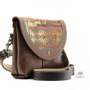 Bolso bandolera minimalista/Cartera ligera para uso diario/Bolso bandolera artesanal de cuero marrón/Cartera vintage reciclada/Cartera pequeña de cuero