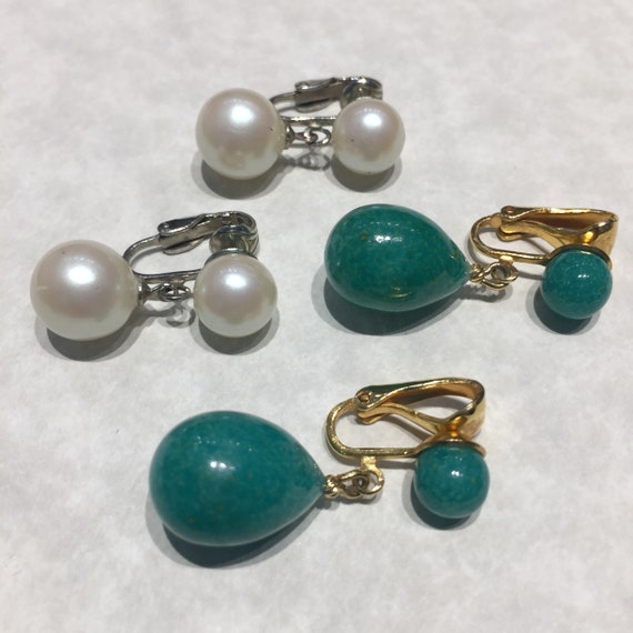 Faux Jade Pearl Clip On Earrings Earring Set Non P