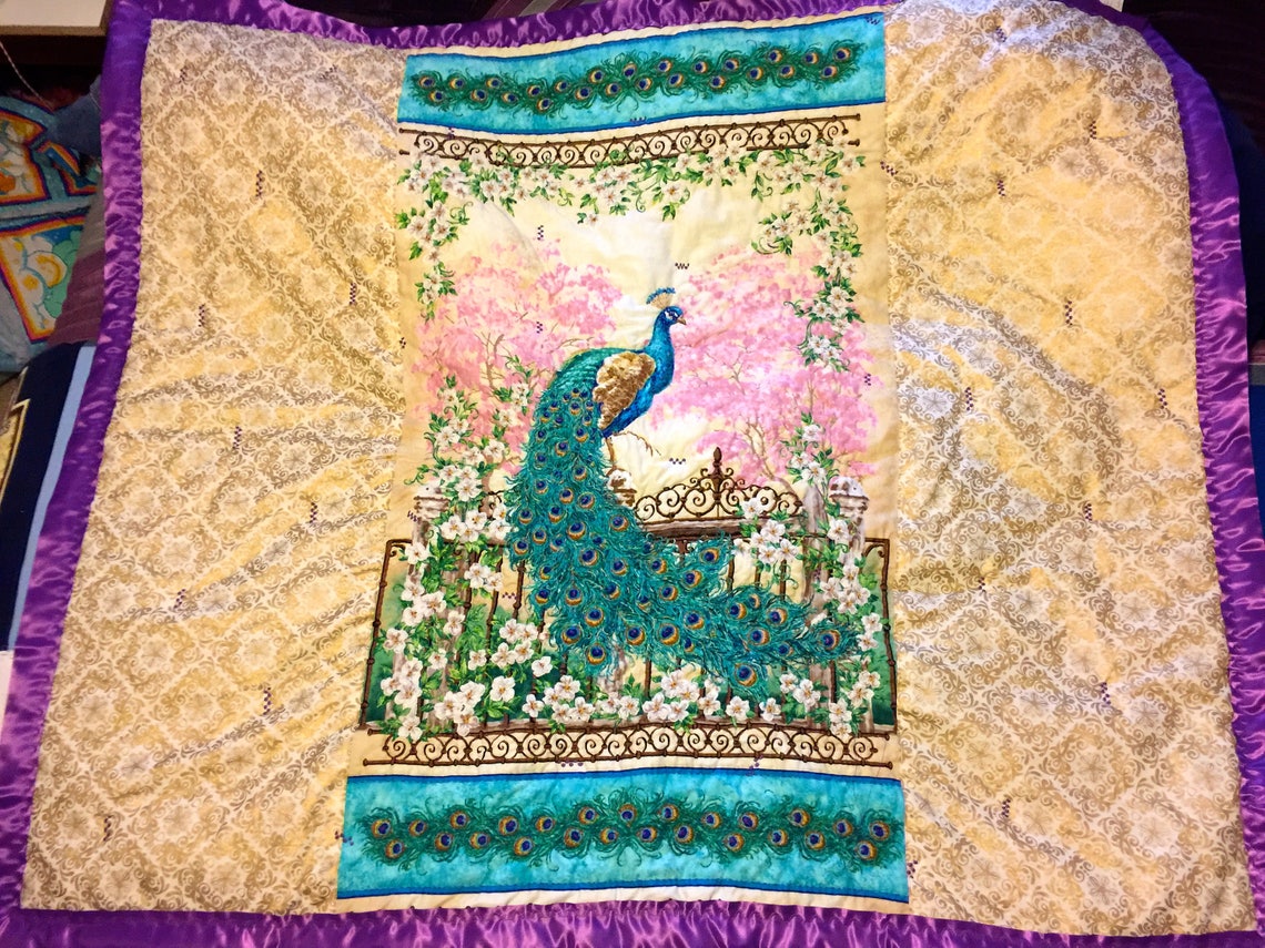 Hand Quilted Peacock Lap Quilt Etsy