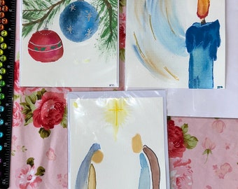 Set of 3 Watercolor hand painted Christmas holiday Note Cards with envelopes
