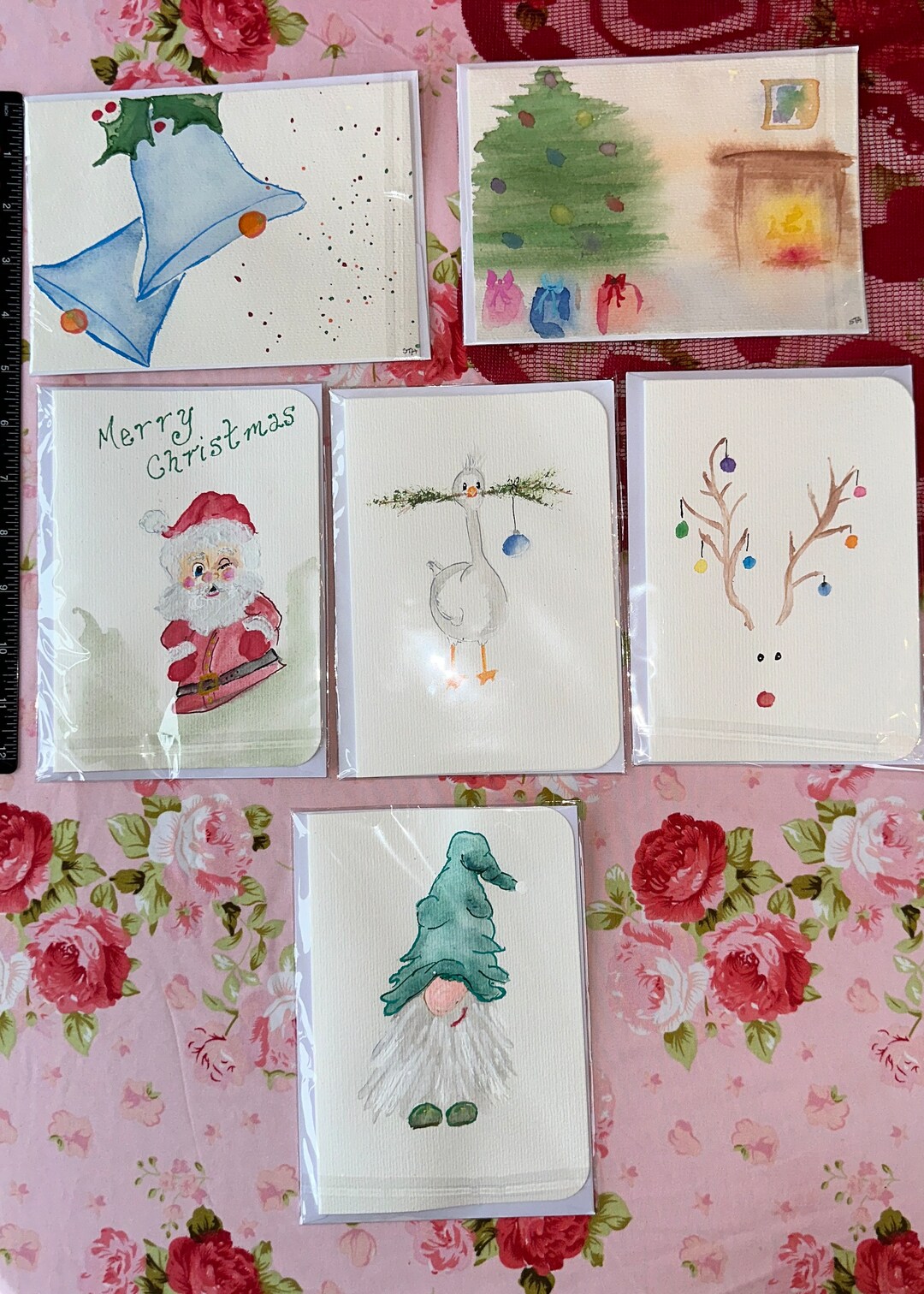 Set of 6 Christmas Holiday Hand Painted Watercolor Note Cards With ...