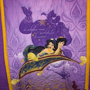 New Hand Quilted Lap Quilt of Disney&#39;s Aladdin with Jasmine and Genie
