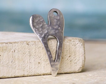 2 Organic Ηeart pendant - 30mm-Antique Silver-Qty 2