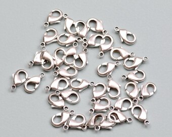 15mm Silver plated Lobster Clasps 15mm-Lobster Clasp Jewelry Clasps, Metal Clasps-Necklace Supplies-Qty 6