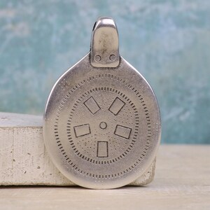 Ethnic Bohemian pendant-3mm hole- large pendant, zamak pendant, round pendant,zamak pendant,Disc pendant-Silver antique  pendant- QTY 1