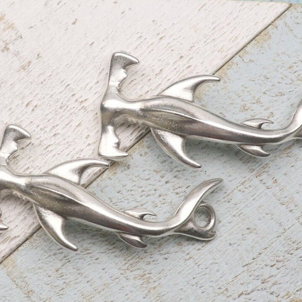 Hammerhead Shark Pendant/clasp for 2.5 mm leather cord- Bracelet Findings-Zamak supplies-Qty 1