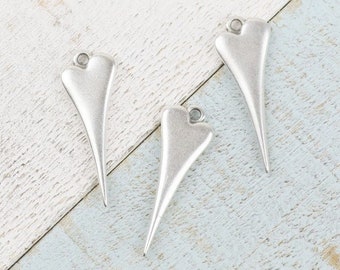 Pack de pendentif 4 coeurs - Pièces de boucles d’oreilles - Pendentif coeur en argent - Fournitures de fabrication de boucles d’oreilles - Charme coeur - Charme boucle d’oreille - Qté 4