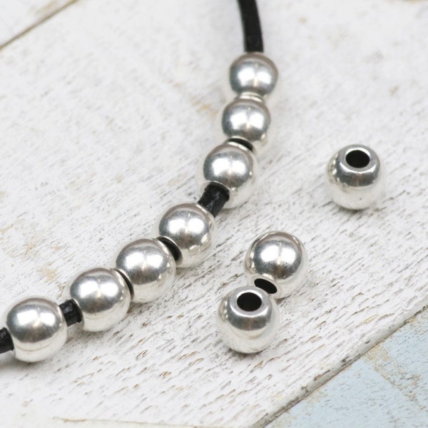 20 Ball Bead Spacers, 2.2mm Hole  silver bead, plain beads,metal beads,metal spacer beads.tribal boho beads,sterling silver plated,Qty 20