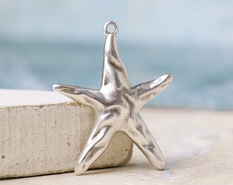 Pendentif étoile de mer en argent - 35 mm - Argenté antique - Accessoires pour la fabrication de bijoux - Quantité 1