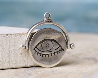 Pendentif oeil en argent - Pendentif croquis d&#39;oeil de style ancien - Argent antique 25 mm - Quantité 1
