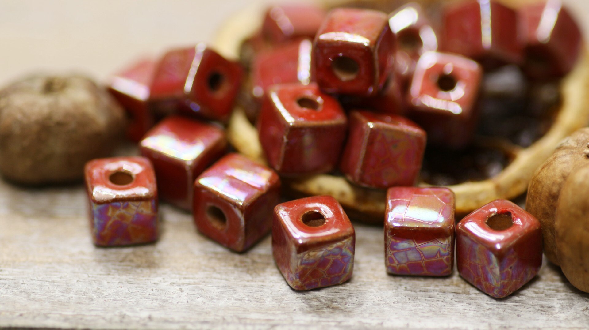 Oil Enameled Dark Red Cube Beadbeads for Leather Cordmykonos Etsy