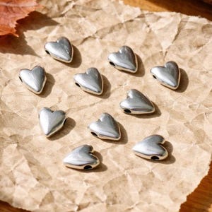 6 pezzi - 12 mm - Ciondolo a cuore in argento - Ciondoli a cuore - Perline in metallo - Forniture per la creazione di gioielli